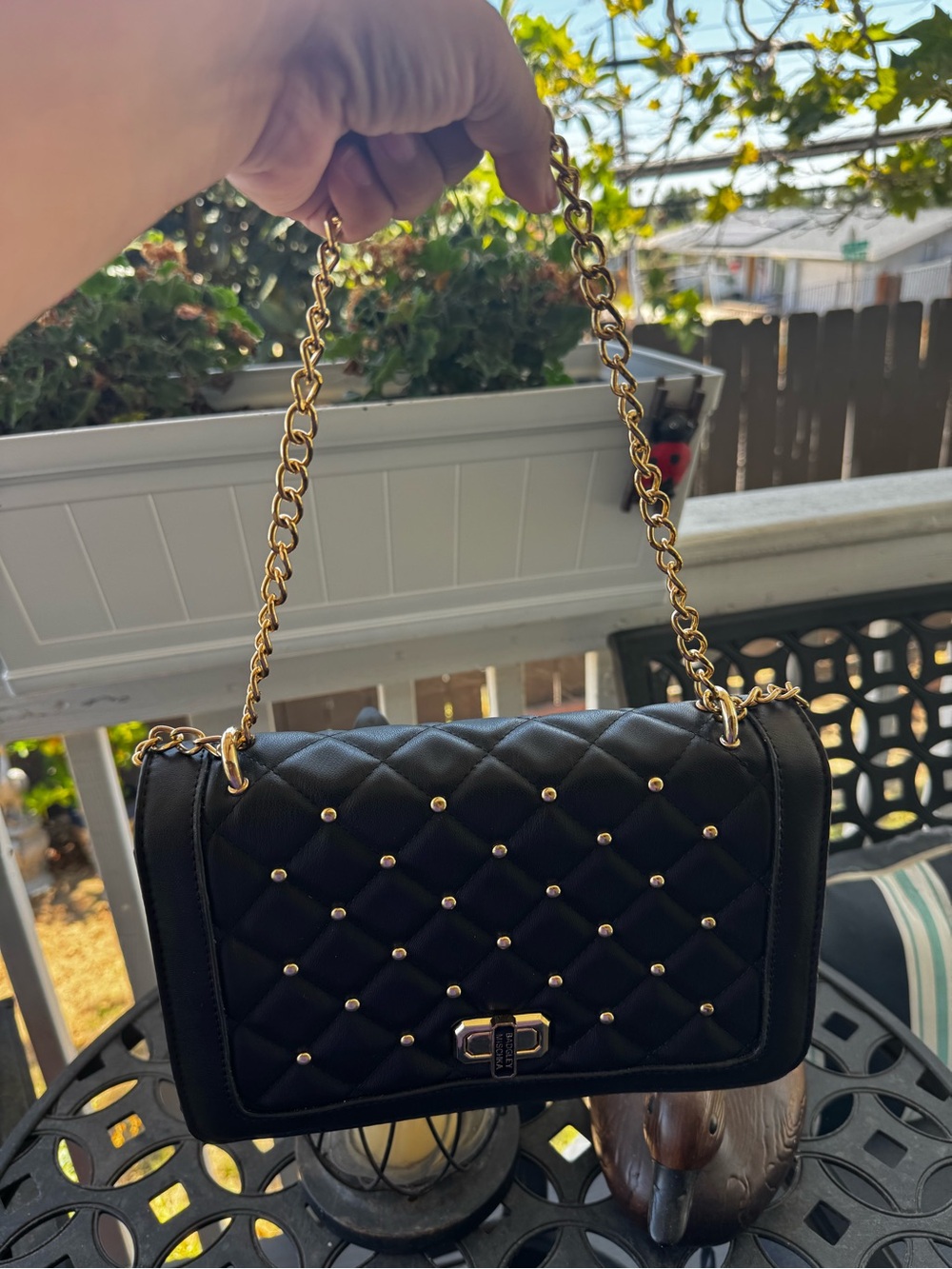 Badgley Mischka Black Quilted Stud-Accent Chain Crossbody